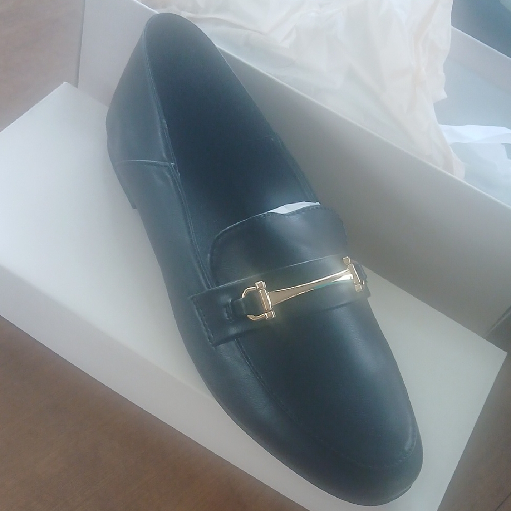 JustFab Black and Gold Loafers Slip-On Elegance